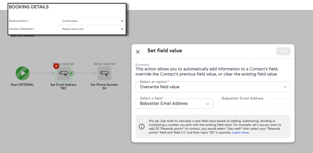 Keap Set Field Value Contact Details